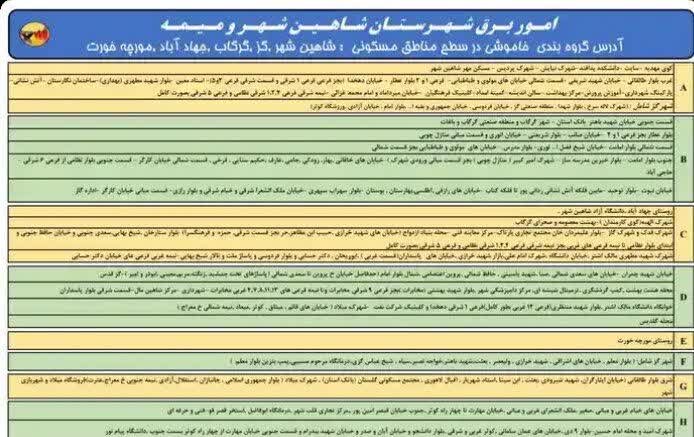قطعی برق استان اصفهان فردا سه شنبه ۲۵ شهریور ۱۴۰۴ + جدول